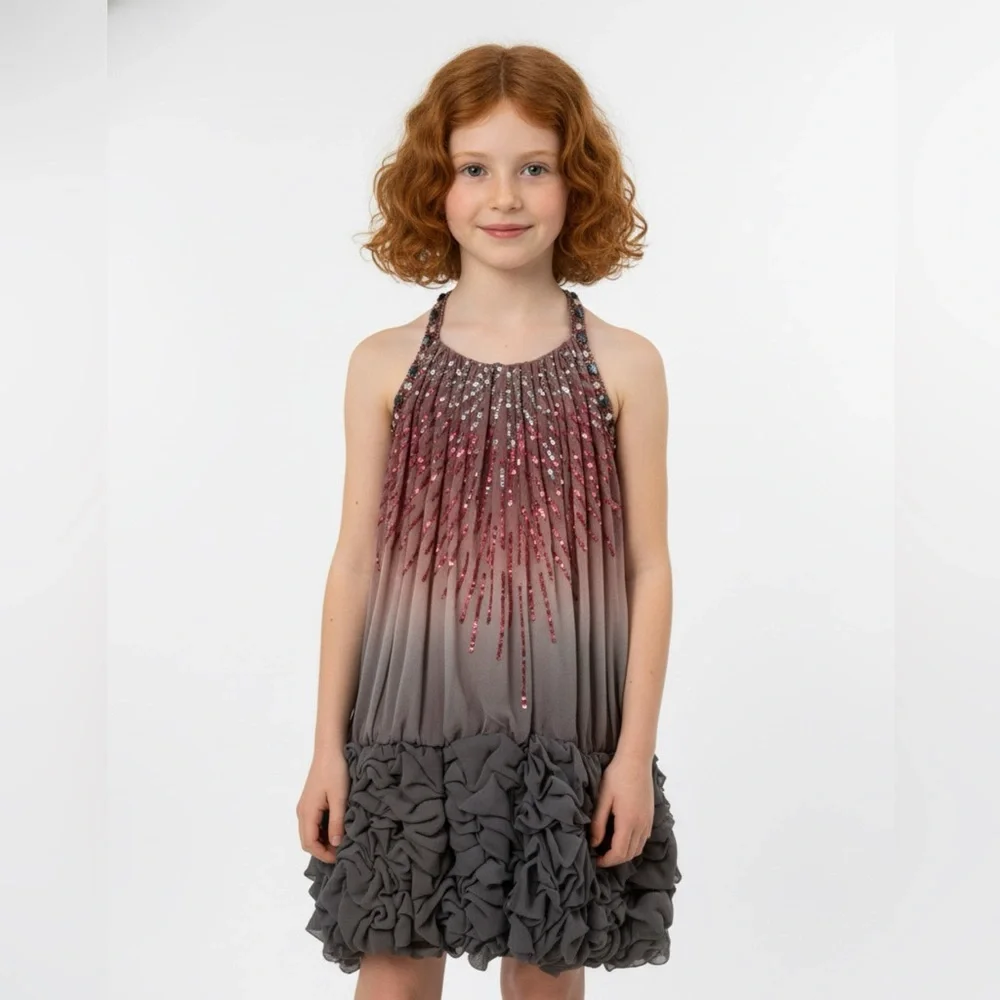 Y2K Sara Sara The Collection Stunning Silk Ombre‎ Beaded Girls Dress sz 8 NWT
